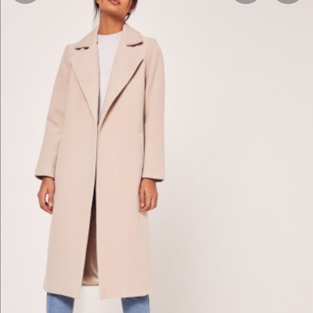 Missguided Long Wool-Blend Pea Coat in Light Beige